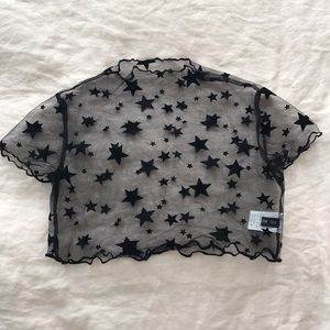 NEW NEVER WORN mesh cropped shirt with stars